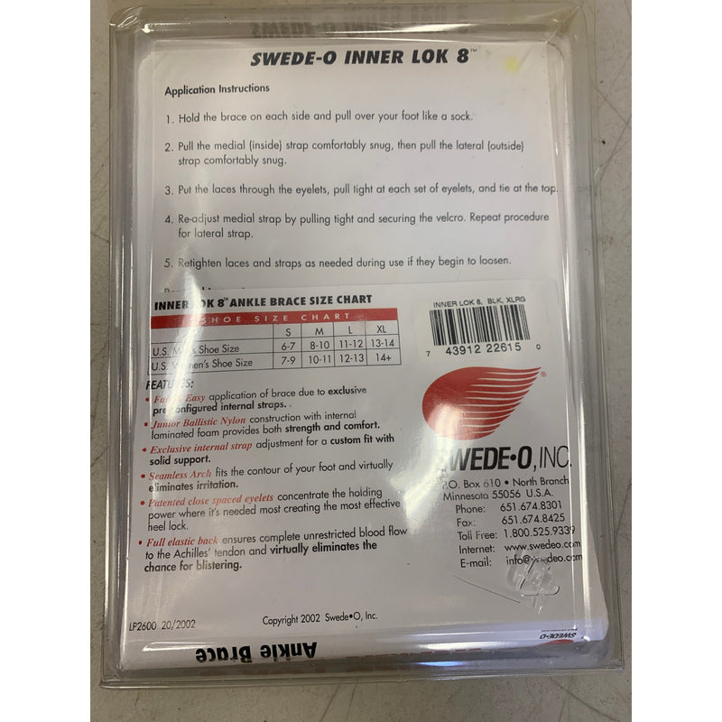 Swede-O Ankle Lok Support with Knit Tongue, Extra Large Ankle Brace Black