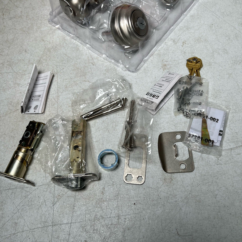 Kwikset Juno Exterior Entry Door Knob& Single Cylinder Deadbolt Set Satin Nickel