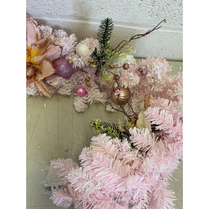 CCINEE 5.9ft Pink Artificial Christmas Garland, Battery Operated w LED lights