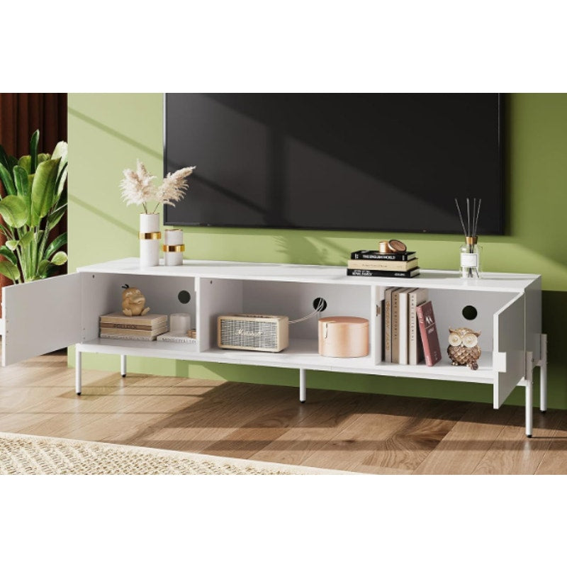 WLIVE TV Stand for 65" TV, Mid Century Entertainment Center w Storage Cabinets