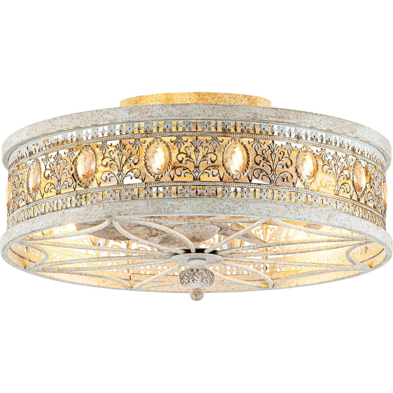 Vivlite Vintage Ceiling Light & Fan w Remote, 18" Flush Mount Antique White