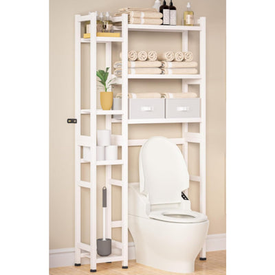 Homde Over The Toilet Storage w Basket & Drawer, Bamboo Bathroom Organizer White