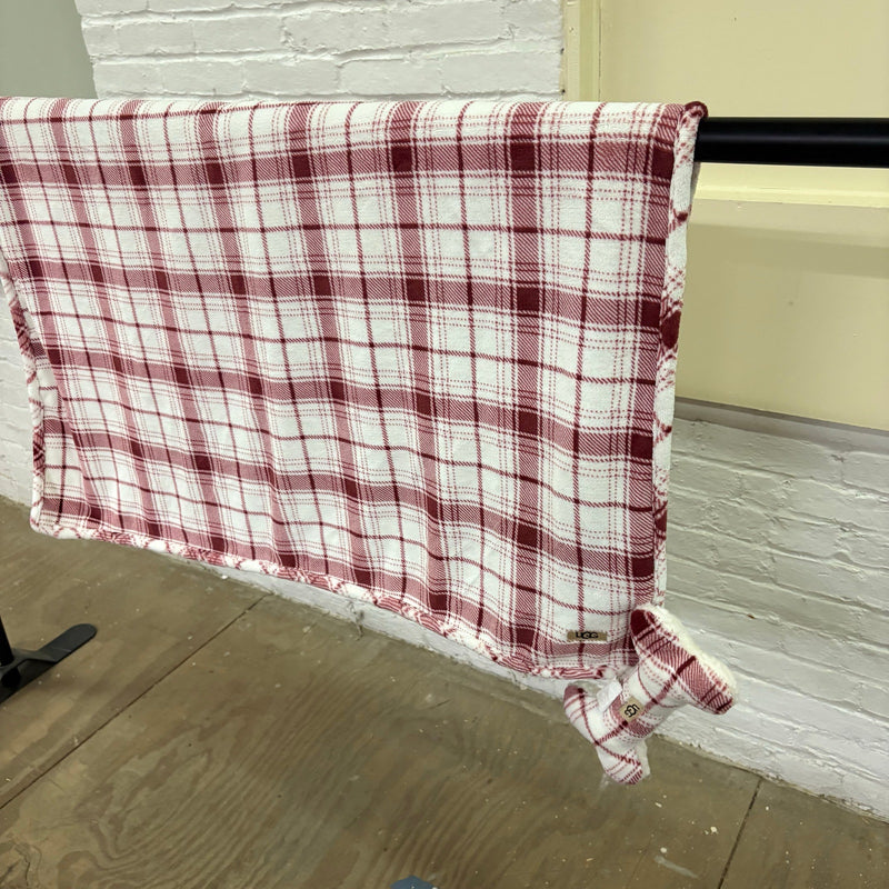 Ugg Dog Blanket w Bone Squeaky Toy 40"x50" Dual Sided Fluffy & Soft - Red Plaid