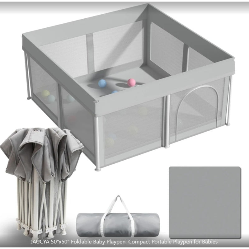 JAUCYA 50"x50"x26" Foldable Baby Playpen Compact& Portable for Babies & Toddlers
