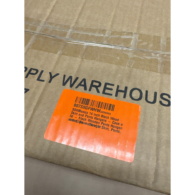 Case-of-50 SSWBasics 14-inch Black Wood Skirt and Pants Hangers