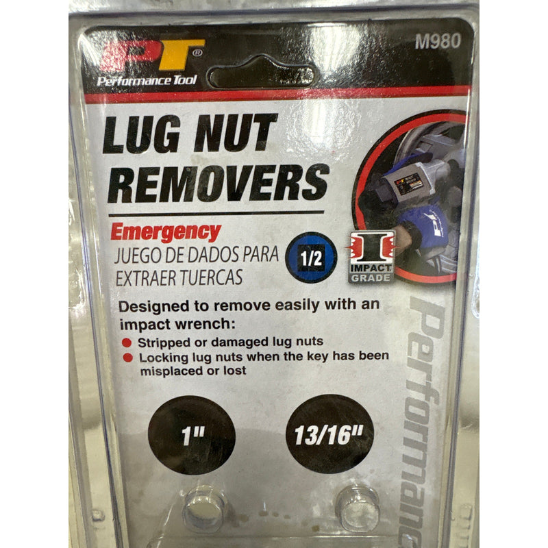 Performance Tool Emergency Lug Nut Removal Set, 2 Pcs, Drill Attachments - M980