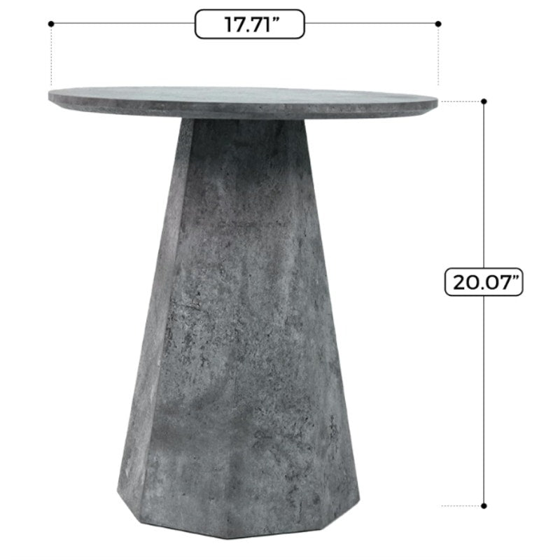 Nook & Trove Round Side Table Wood Table, Marble Imitation 17.7" Nightstand Grey