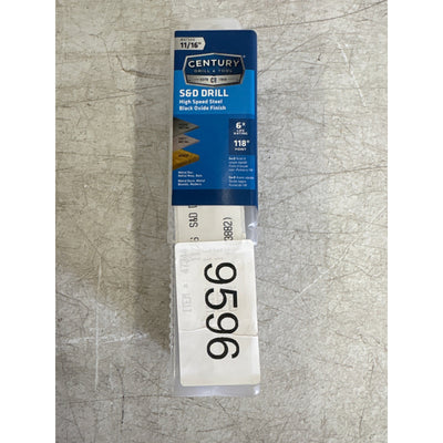 Century Drill & Tool 11/16" Black Oxide S and D Drill Bit, 1/2" Reduced Shank