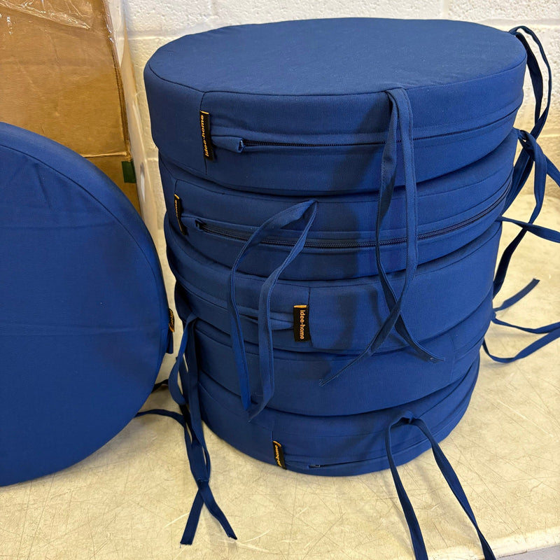 Set-of-6 idee-home Outdoor Bistro Chair Cushions, 15”x3” Thick, Round - Blue