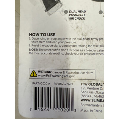 Slime Dual Head RV Dial Tire Gauge 10-160PSI Extra Long Air Hose Shock Resistant