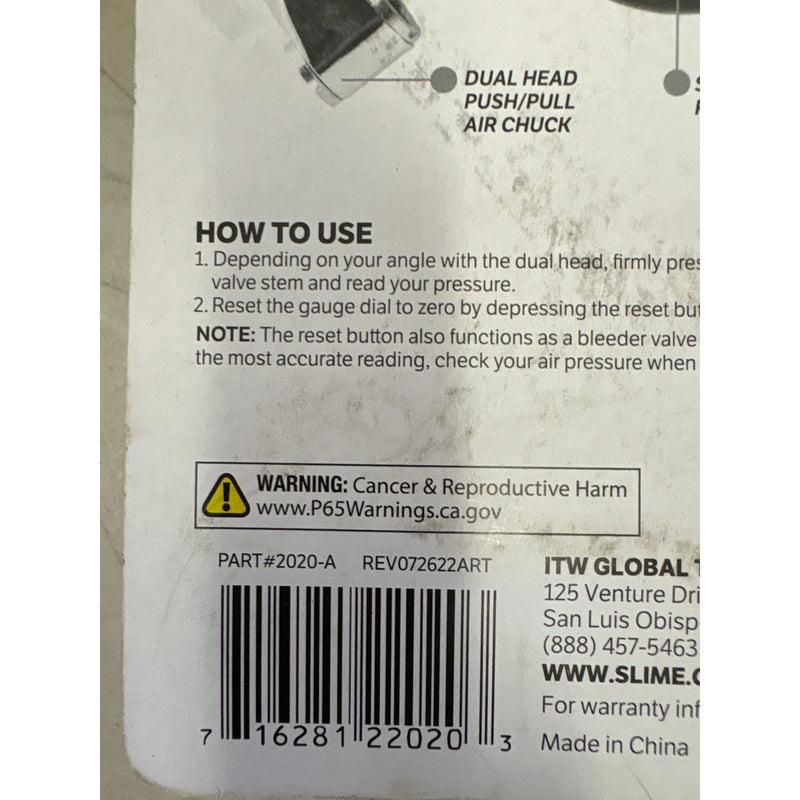 Slime Dual Head RV Dial Tire Gauge 10-160PSI Extra Long Air Hose Shock Resistant