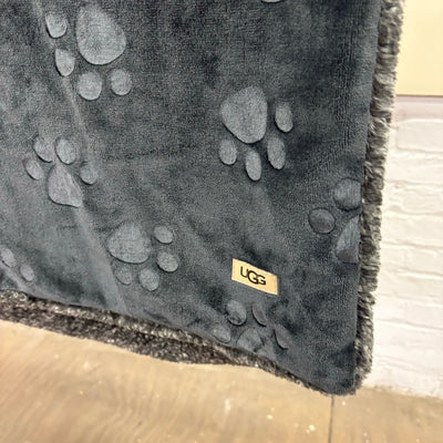 Ugg Dog Blanket 40" x 50" Paw Print Design, Dual Sided Fluffy & Soft Side, Black
