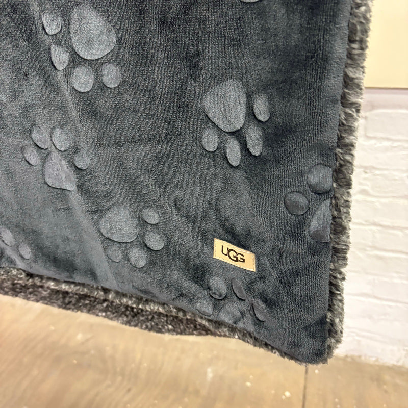 Ugg Dog Blanket 40" x 50" Paw Print Design, Dual Sided Fluffy & Soft Side, Black