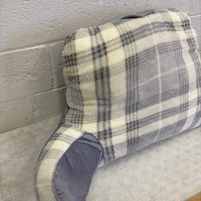 Plush Backrest Pillow, 34"W x 18"H Reading Pillow Soft - Gray Plaid Design
