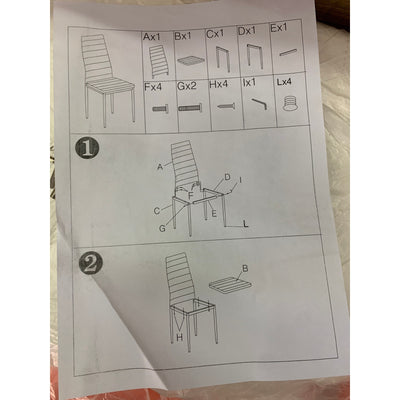 Set-of-4 Tryton Dining Chairs White Leather Stainless Steel Legs, Missing Hardware