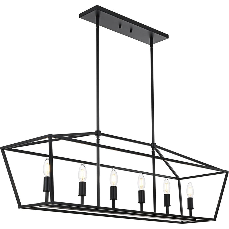 WINSHEN 6-Lights Kitchen Island Pendant Lighting in Black Finish, 43" x 14" x 7"