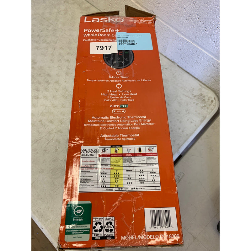 Lasko Whole Room Ceramic Console Space Heater with Remote, Black, CC18306 1500W