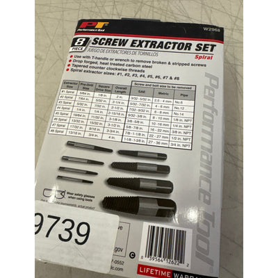 Performance Tool 8-Piece Screw Extractor Set Tapered Counter Clockwise Thread