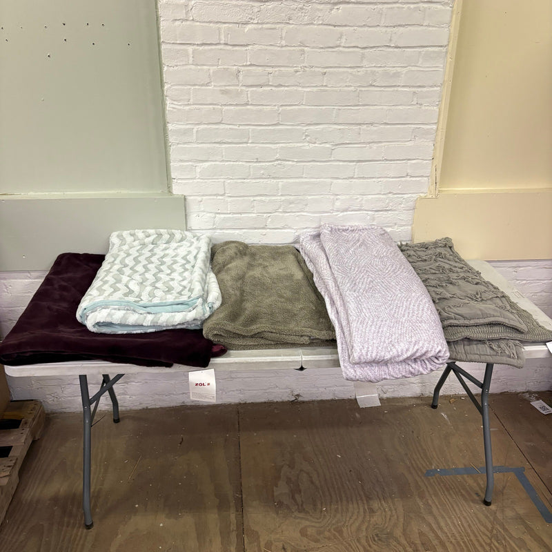 LOT-of-5 Throw Blankets, Warm Cozy Soft Plush, Reversible, Purple & Green