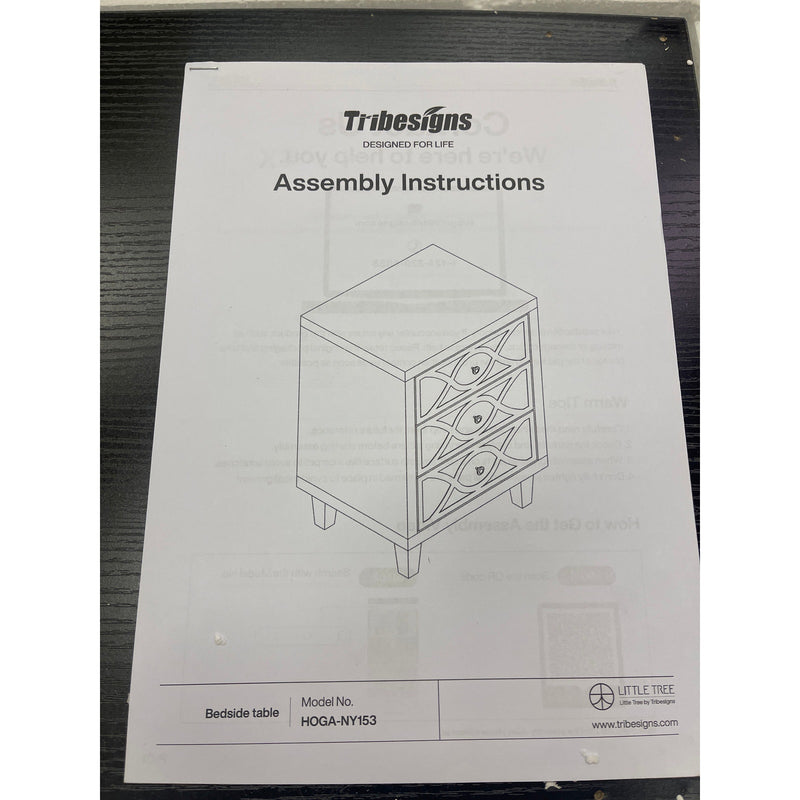 Tribesigns Modern Mirrored Nightstand 3 Drawers Slanted Legs Black Interior