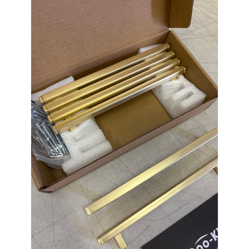 6-Pack Goo-Ki 6-1/4" Hole Center Cabinet Pulls Brushed Brass, Drawer Hardware