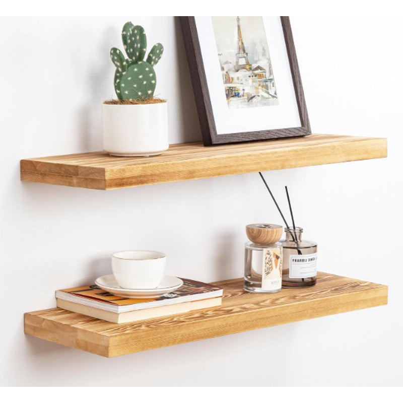 Set-of-2 Floating Shelves for Wall 24-Inch Light Wood Shelves, TAN, Light Brown
