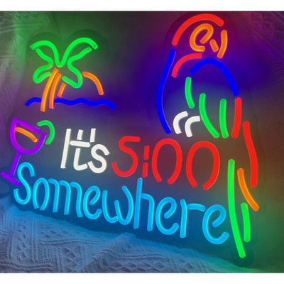 It's 5:00 Somewhere Neon Sign Wall Decor, 17" x 12" LED Neon Light USB Plug in