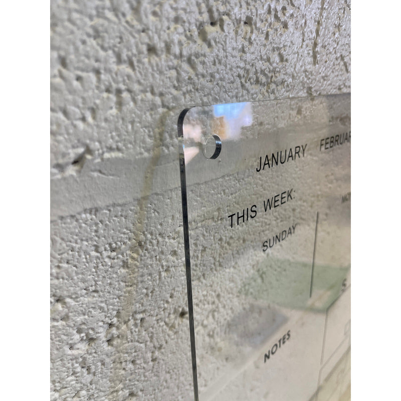 MONTH Calendar w Notes Glass Dry-Erase Board 36" x 24" Wall-Mount with Markers