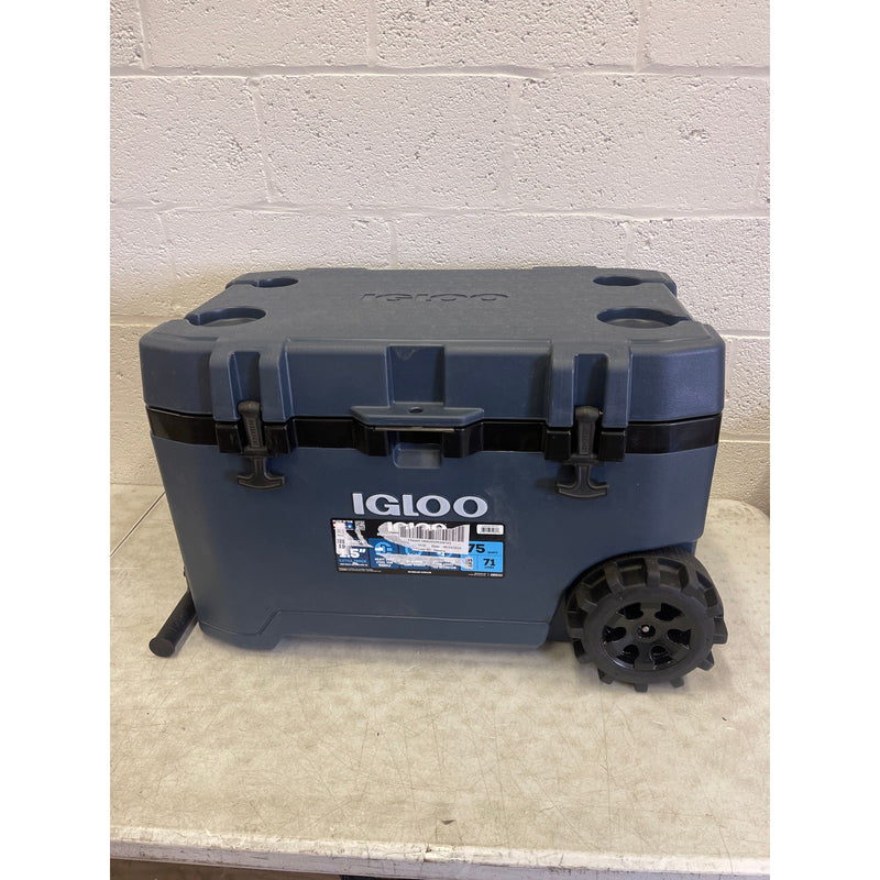 Igloo 75 Quart Rugged Blue Performance Cooler with Wheels Bottle Opener Handles