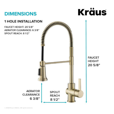 KRAUS Britt Commercial Style Pre-Rinse Kitchen Faucet with Deck Plate - Gold