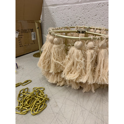 3 Tiered Lamp Shade Salmon Pink Frays With Gold Chain. 1 Light, 12" x 9"