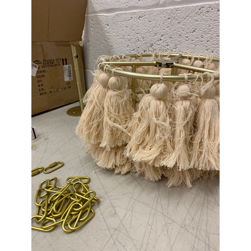 3 Tiered Lamp Shade Salmon Pink Frays With Gold Chain. 1 Light, 12" x 9"