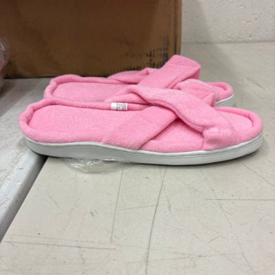 LOT-OF-24 Criss Cross Slippers LARGE, Memory Foam, Rubber Bottom - Pink / White