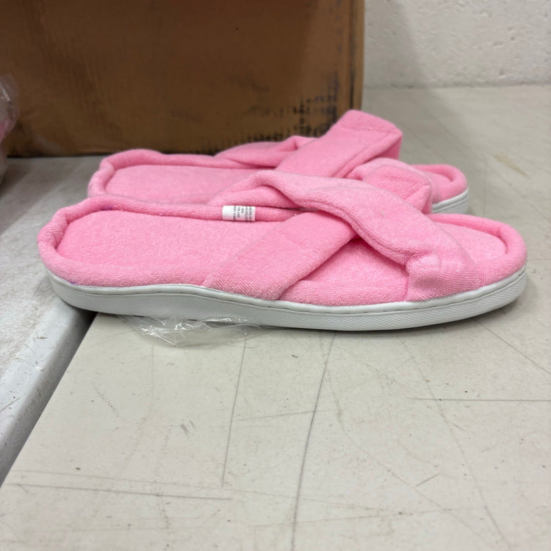 LOT-OF-24 Criss Cross Slippers LARGE, Memory Foam, Rubber Bottom - Pink / White
