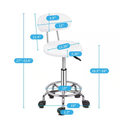 Karl home PU Leather Adjustable Stool / Chair with Backrest & Wheels  - White