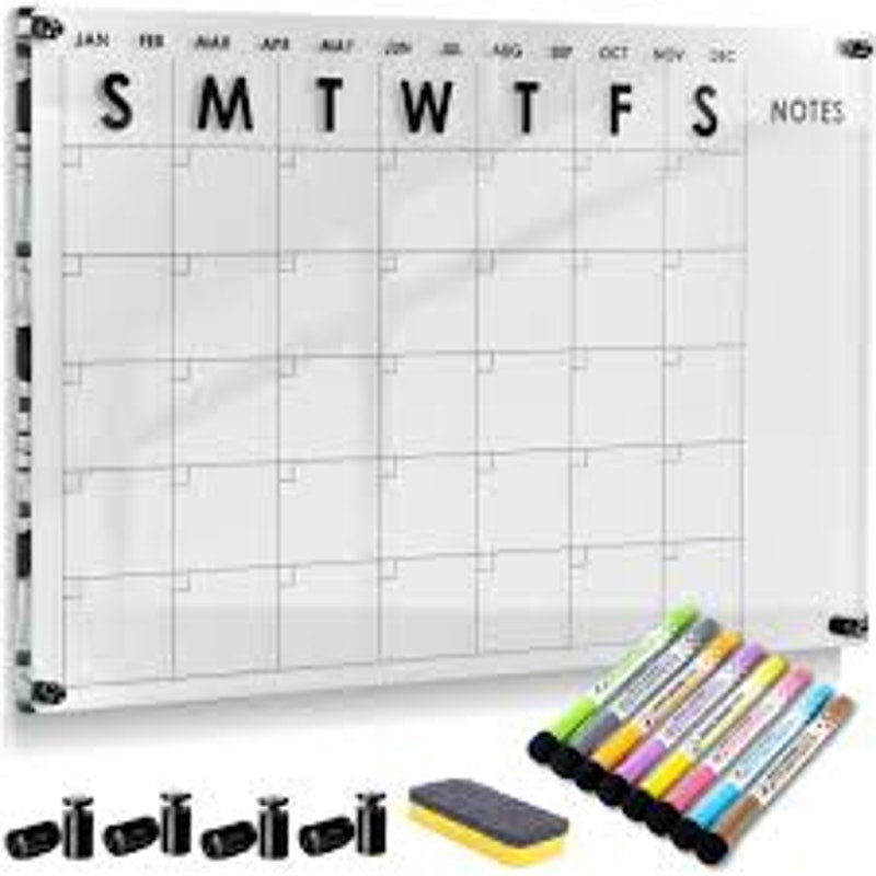 Guardmate MONTH Calendar Dry-Erase Board 36" x 24" Wall-Mount with Markers