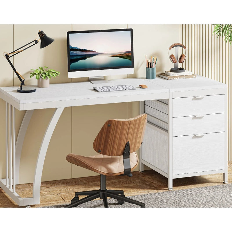 Tribesigns Industrial Computer Desk, 59" Desk with Reversible 3-Drawer Cabinet
