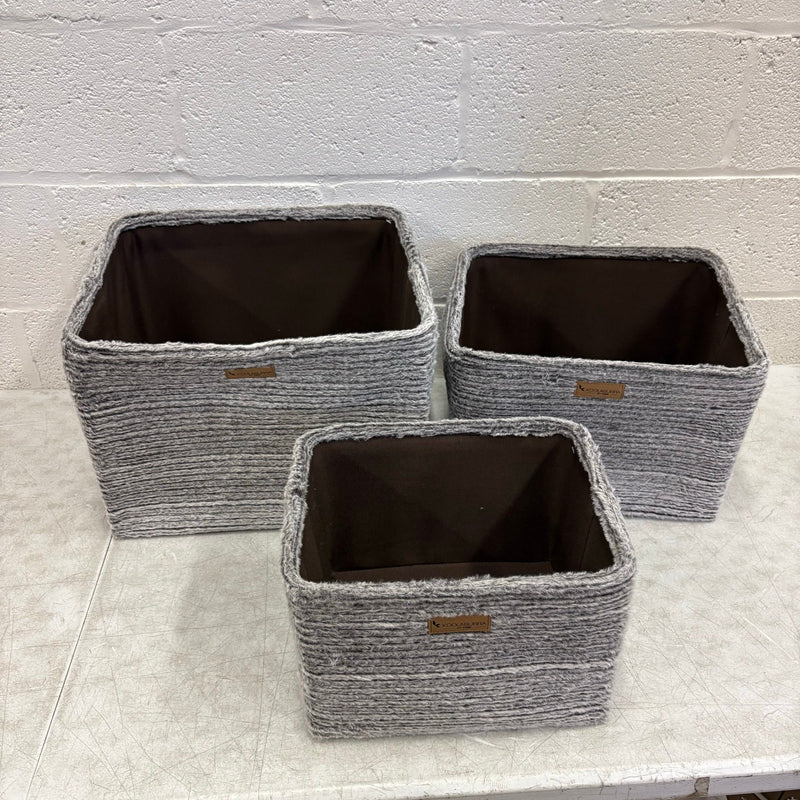 Koolaburra by Ugg 3 Piece Storage Set Soft Fuzzy Baskets Home Organization, Gray