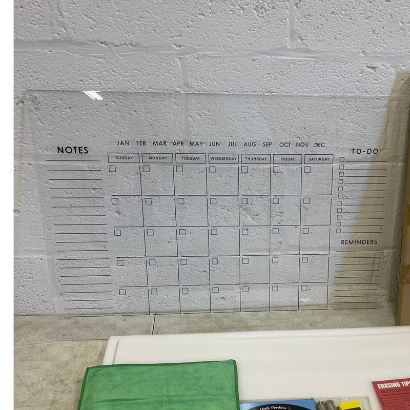 Guardmate Monthly Calendar Acrylic Dry-Erase Board 28" x 20" Wall-Mount &Markers
