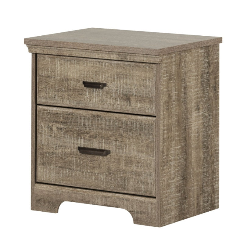 South Shore Versa 2-Drawer Nightstand - End Table with Storage, Weathered Oak