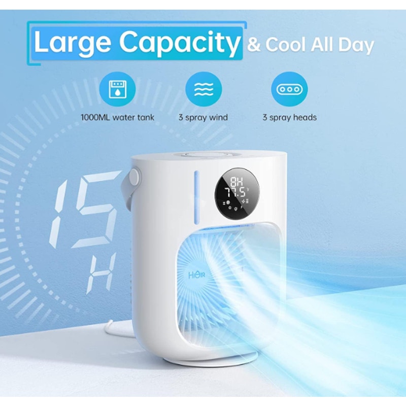 Air Cooler Fan 9W Portable Cooling Fan/AC Unit -L100- 1000ML - White/Gray