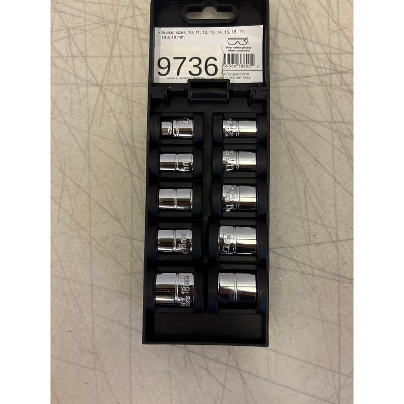 Performance Tool 10 Piece 3/8 in. Drive 12pt Metric Socket Set, 10mm to 19mm