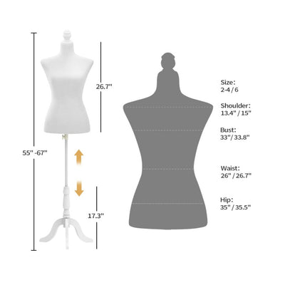 Bonnlo Female Dress Form Pinnable Mannequin Body Torso Tripod Stand Size 2-4
