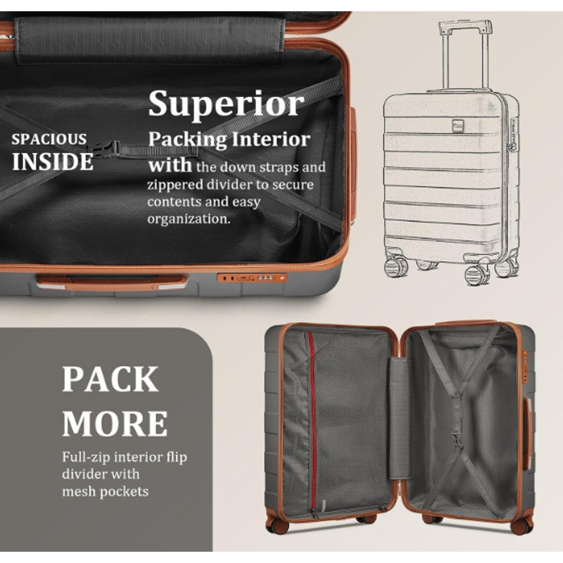 Imiomo 3-Piece Luggage Set, Suitcase w Spinner Wheels, Lightweight Hardside Grey