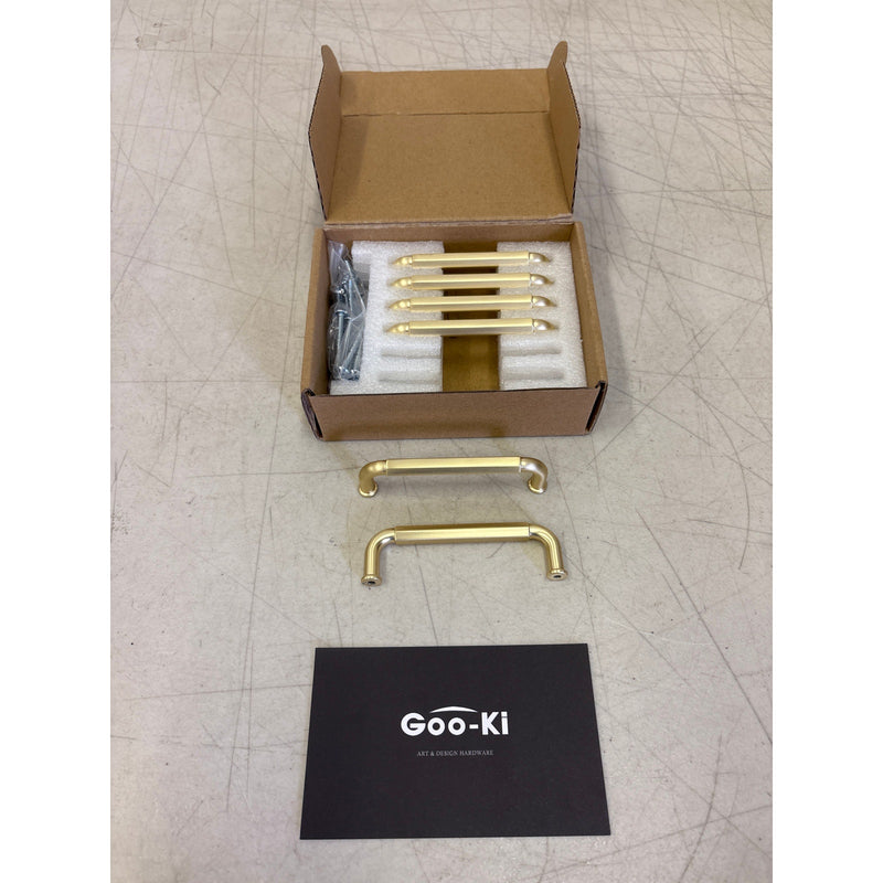 6-Pack Goo-Ki 3-3/4" Hole Center Cabinet Pulls Light Brushed Brass, Hardware