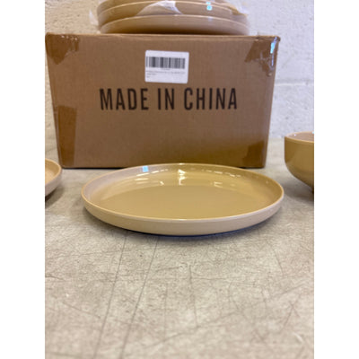 Melamine Dinnerware Sets, 12Pcs Dishes Set for 4, Plates and Bowls Sets - Tan