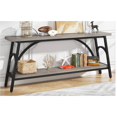 Tribesigns 2-Tier Console Table 70.8" Sofa Table Hallway Table, Open Shelf, Gray