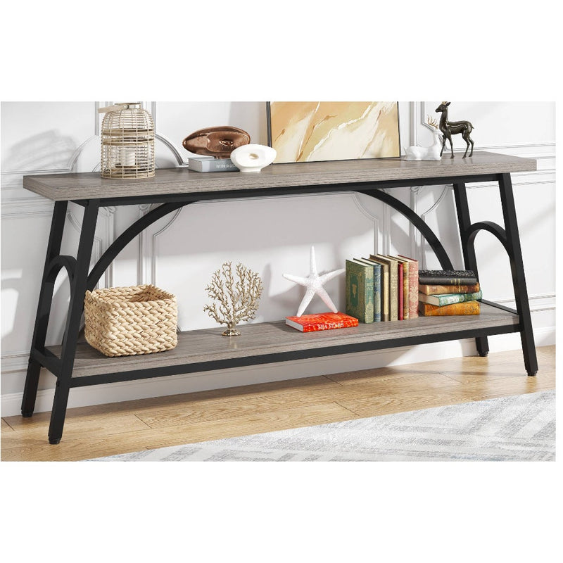 Tribesigns 2-Tier Console Table 70.8" Sofa Table Hallway Table, Open Shelf, Gray