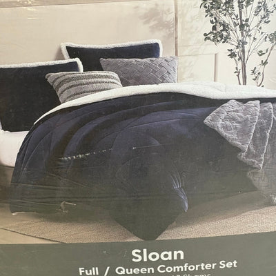 UGG Sloan Queen Comforter Set w 2 Shams, Soft Bedding Reversible - Navy Blue