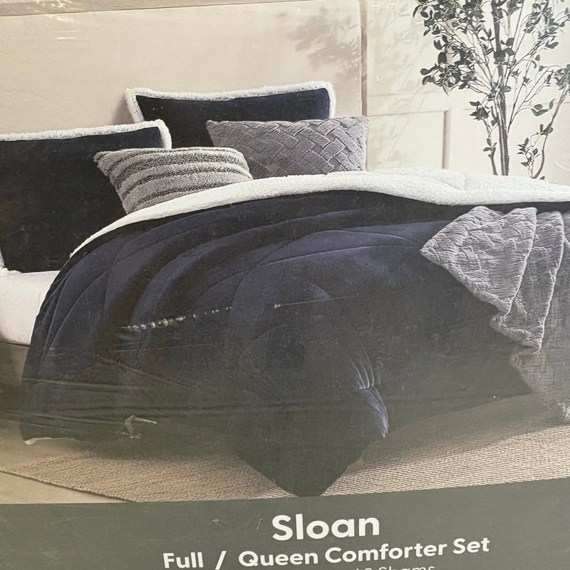 UGG Sloan Queen Comforter Set w 2 Shams, Soft Bedding Reversible - Navy Blue
